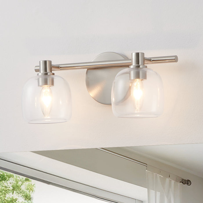 Valentina 15-inch 2-light Brushed Nickel Vanity Light with Clear Glass Shades
