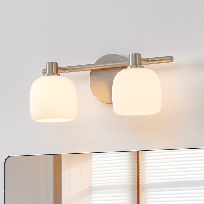 Valentina 15-inch 2-light Brushed Nickel Vanity Light with Etched Opal Glass Shades