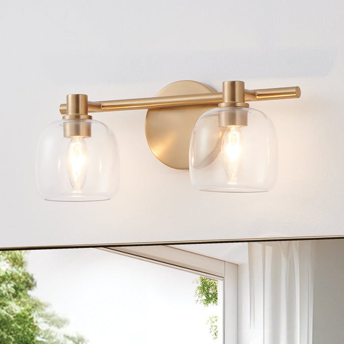 Valentina 15-inch 2-light Champagne Gold Vanity Light with Clear Glass Shades