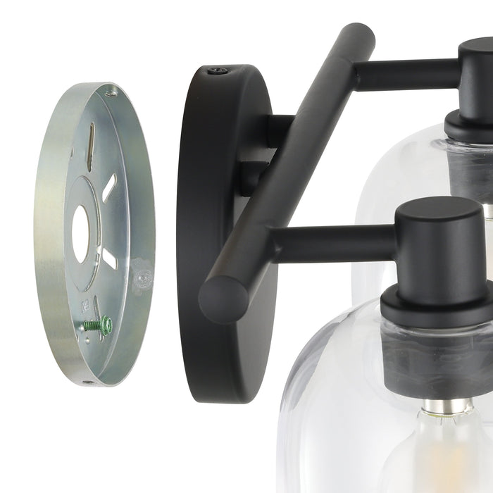 Valentina 15-inch 2-light Matte Black Vanity Light with Clear Glass Shades
