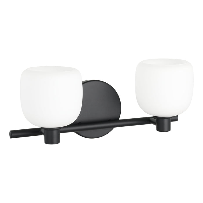 Valentina 15-inch 2-light Matte Black Vanity Light with Etched Opal Glass Shades