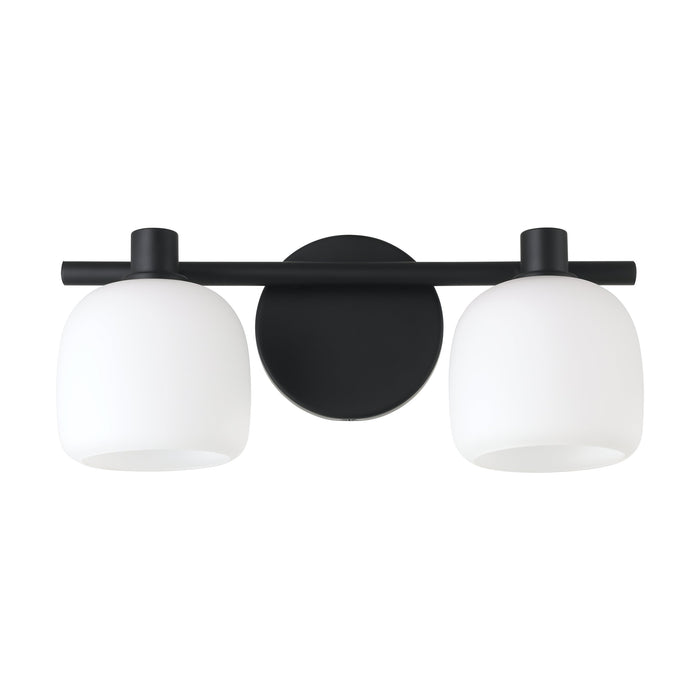 Valentina 15-inch 2-light Matte Black Vanity Light with Etched Opal Glass Shades