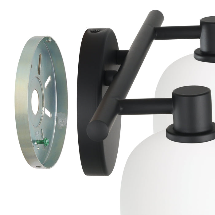 Valentina 15-inch 2-light Matte Black Vanity Light with Etched Opal Glass Shades