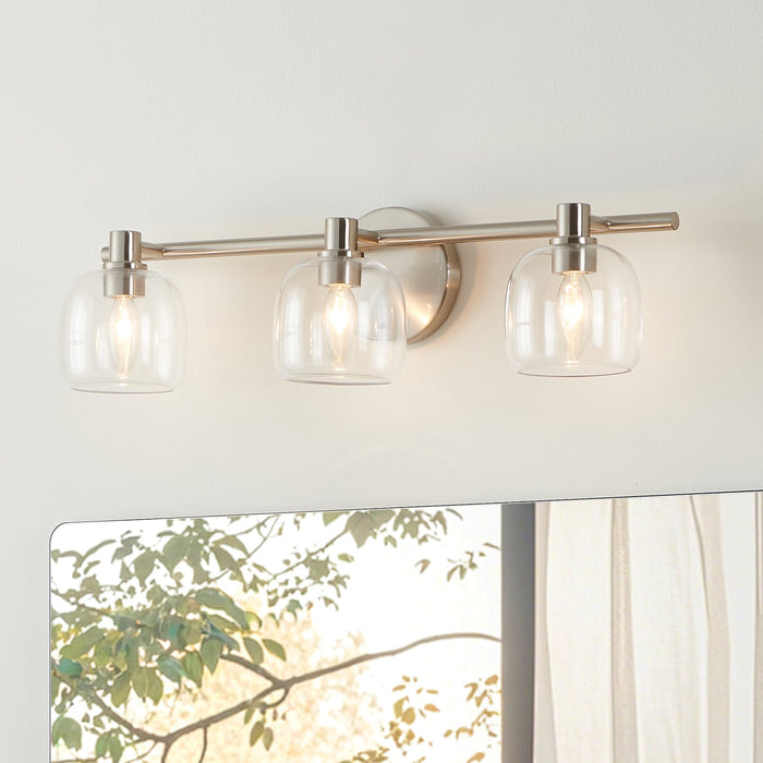 Valentina 24-inch 3-light Brushed Nickel Vanity Light with Clear Glass Shades