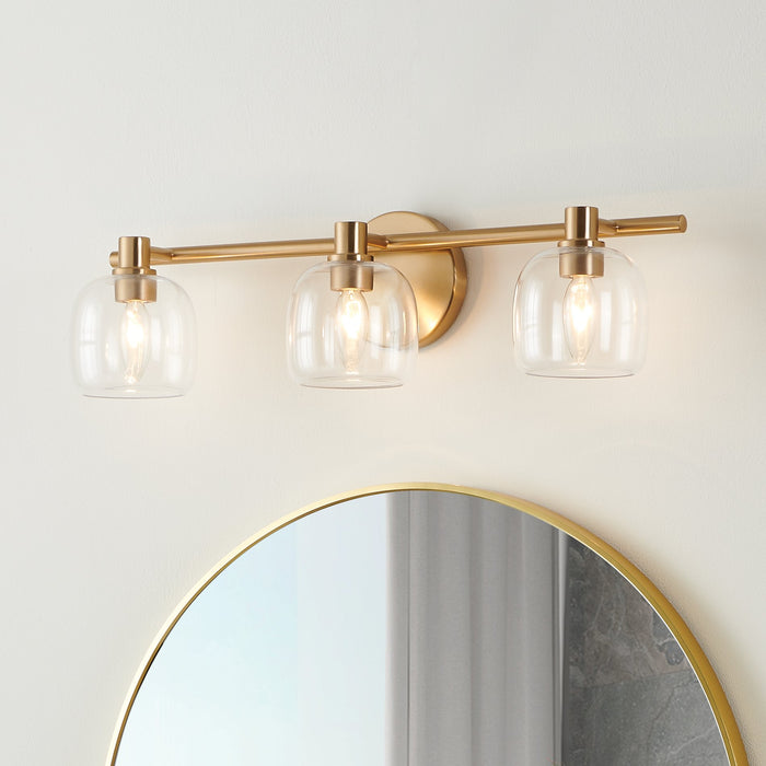Valentina 24-inch 3-light Champagne Gold Vanity Light with Clear Glass Shades