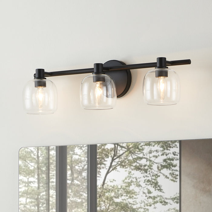 Valentina 24-inch 3-light Matte Black Vanity Light with Clear Glass Shades