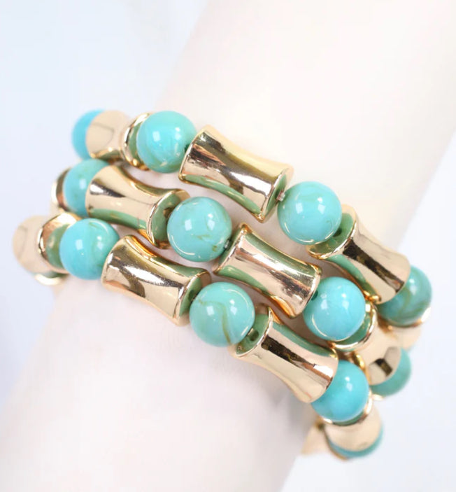 Vasto Bamboo Beaded Bracelet Set Turquoise