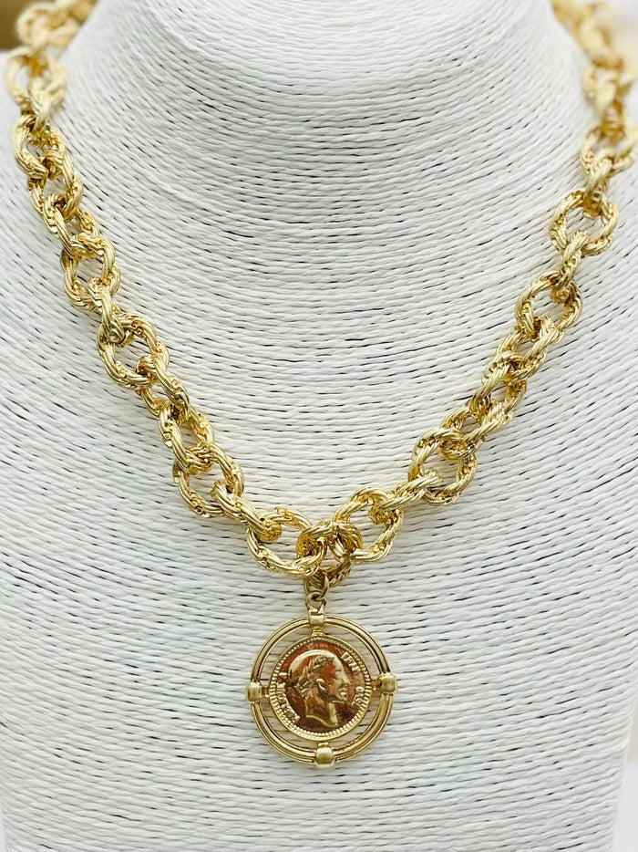 VINTAGE - Twisted Link Coin Necklace (matte gold) NK510