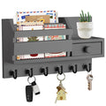 VIS'V Key Holder Wall Mount, Wooden Mail and Key Organizer with Drawer and Shelf, 2 Slots, 6 Hooks, Grey
