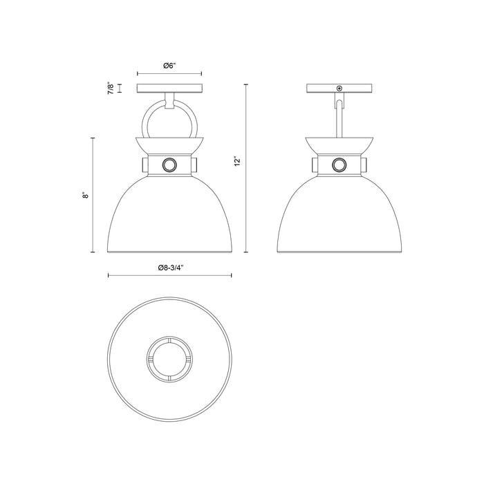 Waldo 9-in Steel Semi-Flush Mount