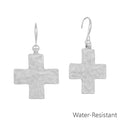Water Resistant 1.5" Silver Hammered Cross Metal Earring