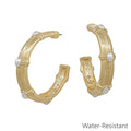 Water Resistant Hammered Hoop with Pearl 2" Earring