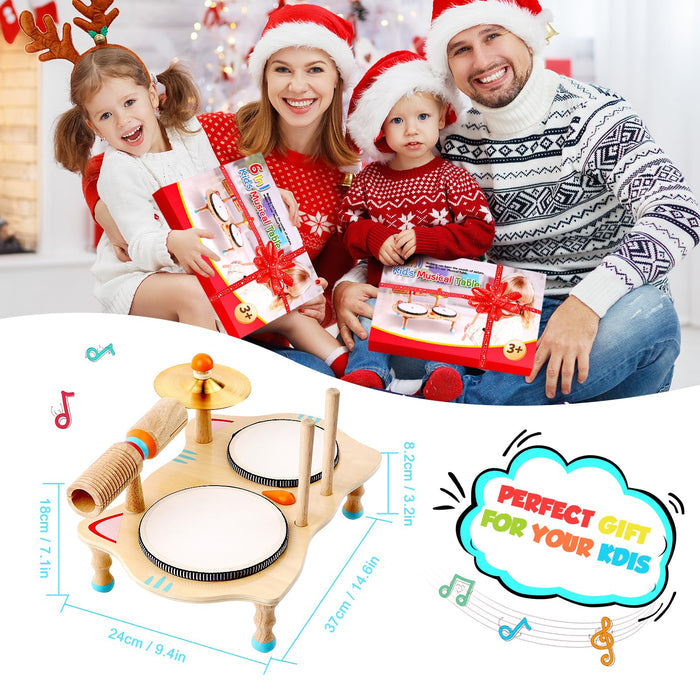 WINGYZ Kids Drum Set, 6-in-1 Wooden Musical Instrument Table