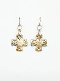 Worn Gold Hammered 1.5" Cross Earrings