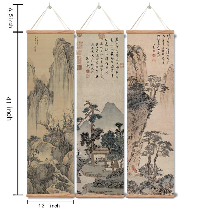xinyuru Chinese Ancient Landscape Wall Art Poster, 12"x41"x3 Piece