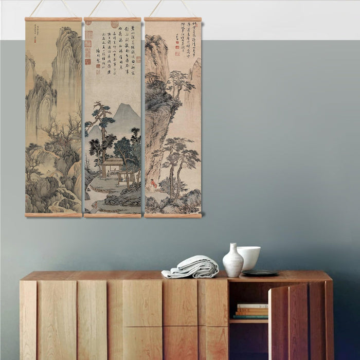 xinyuru Chinese Ancient Landscape Wall Art Poster, 12"x41"x3 Piece