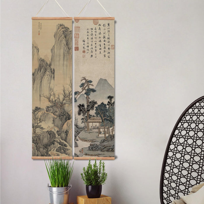 xinyuru Chinese Ancient Landscape Wall Art Poster, 12"x41"x3 Piece