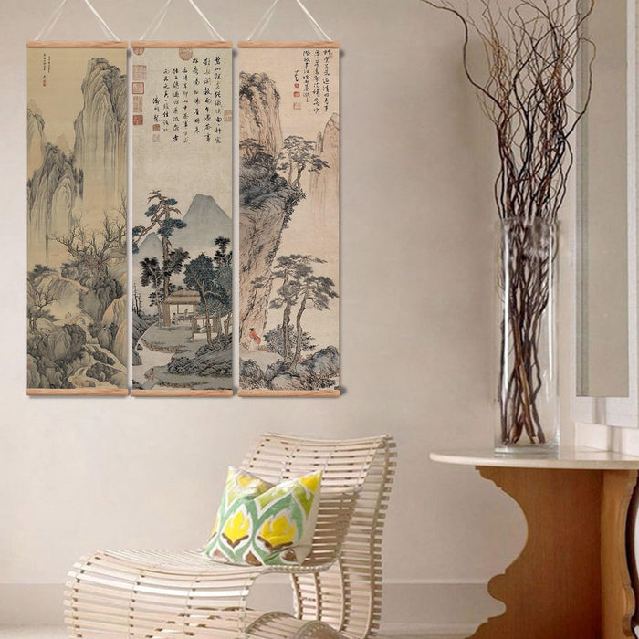 xinyuru Chinese Ancient Landscape Wall Art Poster, 12"x41"x3 Piece