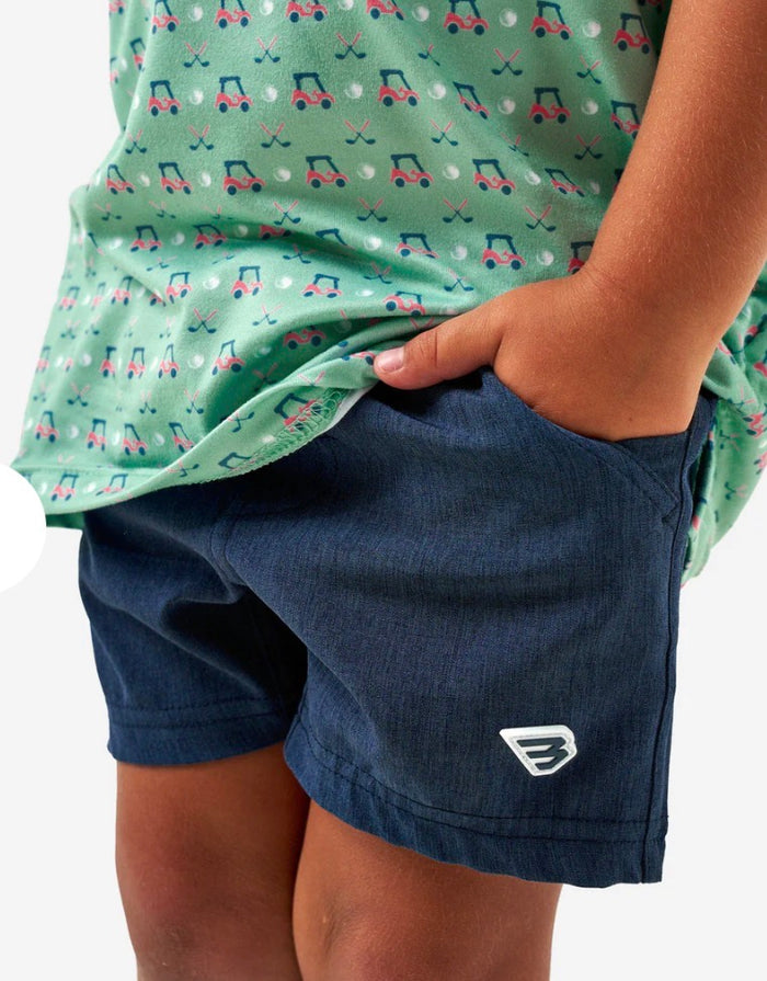 Youth Athletic Short - Heather Navy - American Flag Liner