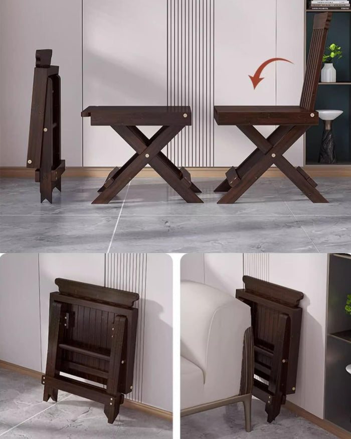 ZHEHUA Walnut Color Bamboo Folding Stool with Backrest 12.5 in