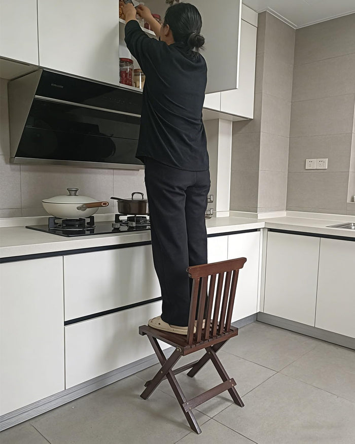 ZHEHUA Walnut Color Bamboo Folding Stool with Backrest 12.5 in