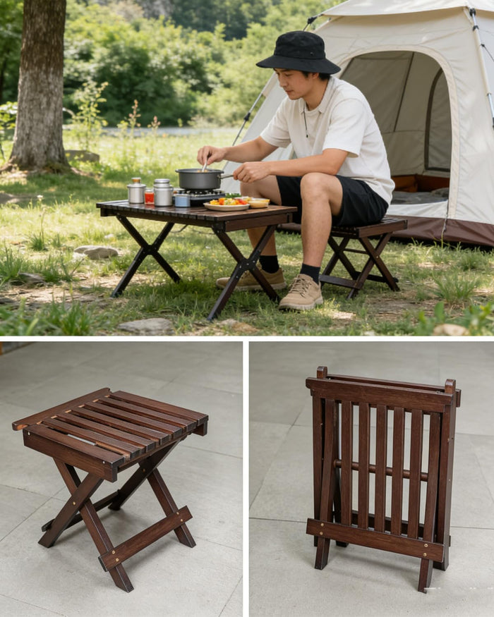 ZHEHUA Walnut Color Bamboo Folding Stool with Backrest 12.5 in