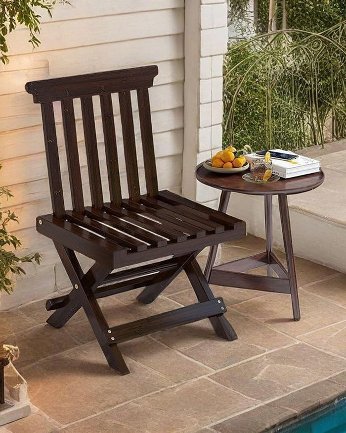 ZHEHUA Walnut Color Bamboo Folding Stool with Backrest 12.5 in