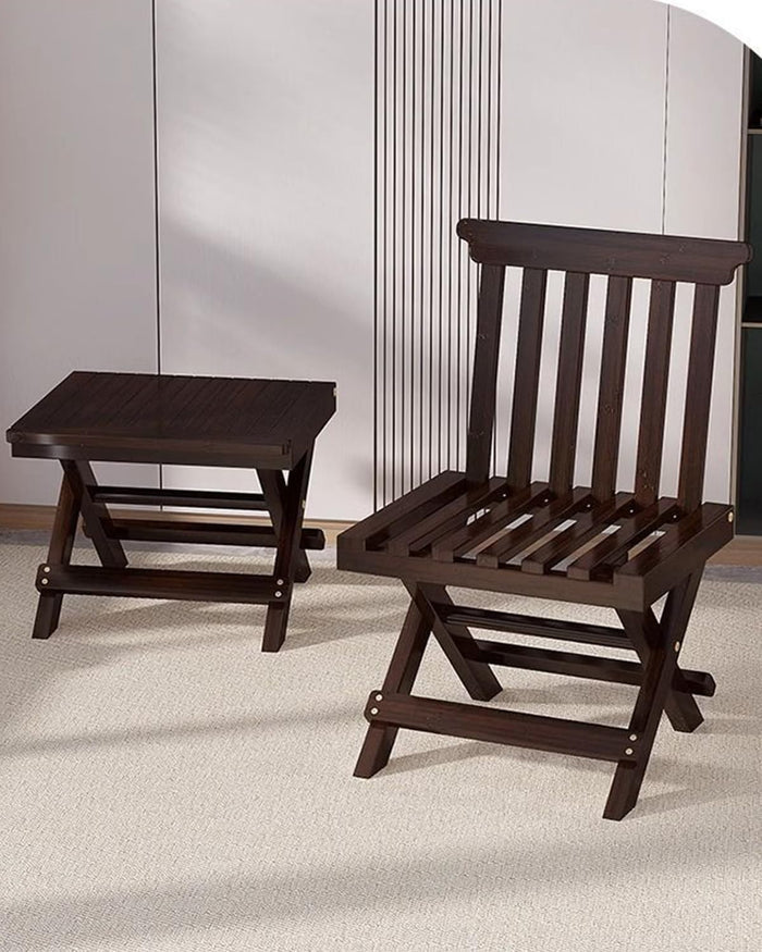 ZHEHUA Walnut Color Bamboo Folding Stool with Backrest 12.5 in